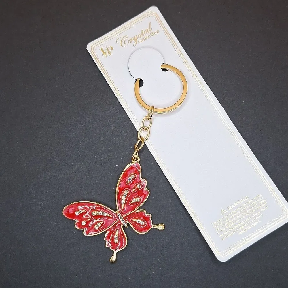 Red Butterfly keychain sparkle dangle charm keyring accessory